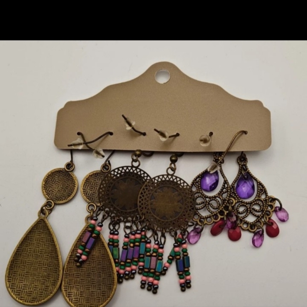 Boho Jewelry Metal Tear Drop Dangle Earring Set - Picture 2 of 4
